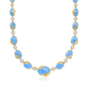 Ross-Simons Blue Chalcedony and 7.25 ct. t.w. White Topaz Nature Overlay Necklace With .27 ct. t.w. Diamonds in 18kt Gold Over Sterling Size 20 - 1 of 3