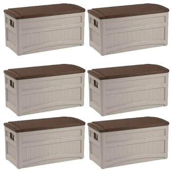 Suncast 73 Gallon Outdoor Patio Resin Deck Storage Box w/ Wheels, Taupe (6 Pack)