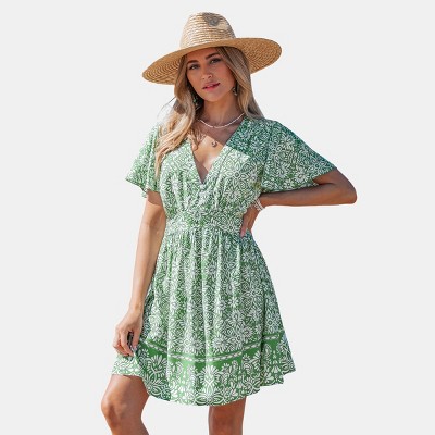 Women's Breezy Green Floral Print Boho Beach Dress - Cupshe