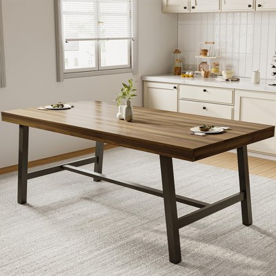 71″ Modern Farmhouse Rectangular Dining Table for 6–10, 1.2″ Thick MDF with Reinforced Edges & Adjustable Metal Feet