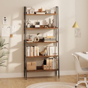 5 Tier Bookshelf, 67" Tall Narrow Bookcase with Open Shelves, Rustic Wood and Metal Storage Rack for Home Office, Bedroom, Living Room, Kitchen - 1 of 4