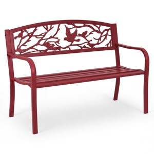 Costway Patio Garden Bench Park Yard Outdoor Furniture Cast Iron Porch Chair Red - 1 of 4