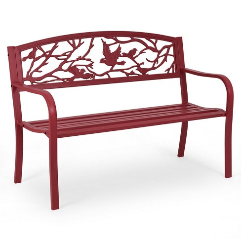 Red metal garden online bench