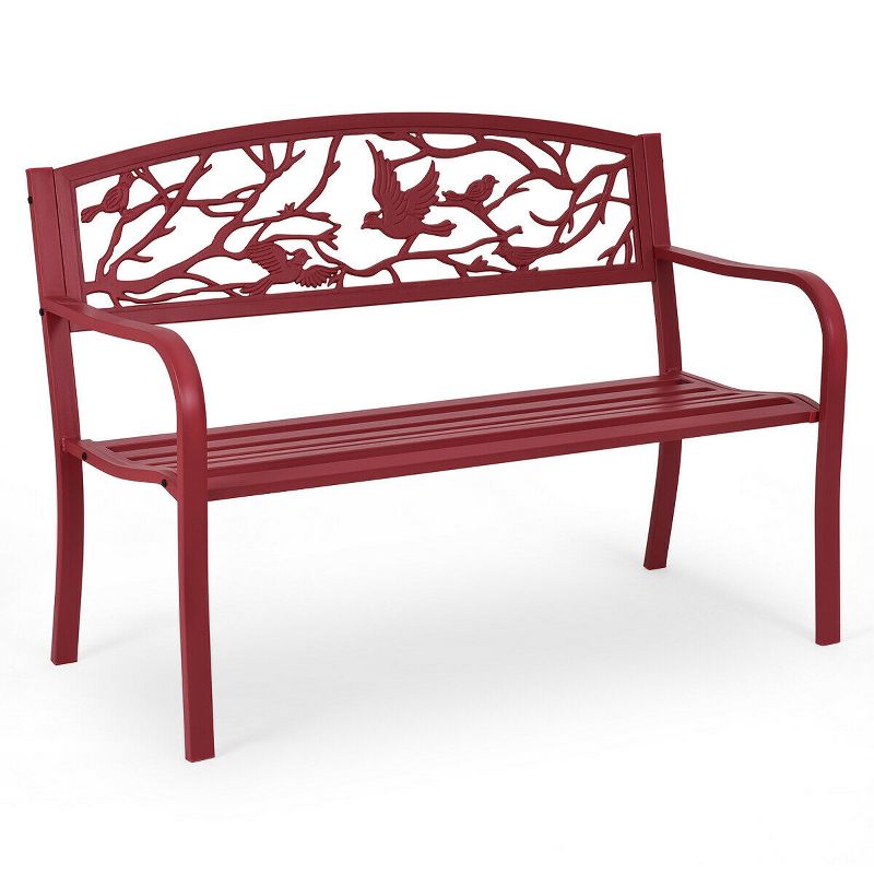 Costway Patio Garden Bench Park Yard Outdoor Furniture Cast Iron Porch Chair Red, 1 of 9