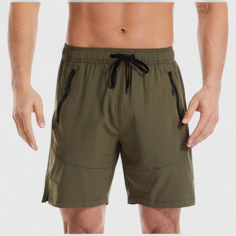 Anna-Kaci Swim Anna-Kaci Men's Solid Performance Swim Trunks with Zip Pockets and Adjtable Drawstring Waist - X Large, Olive Green
