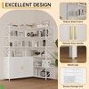 L-Shaped 6-Tier Corner Bookcase with Rattan Doors - 3 of 4