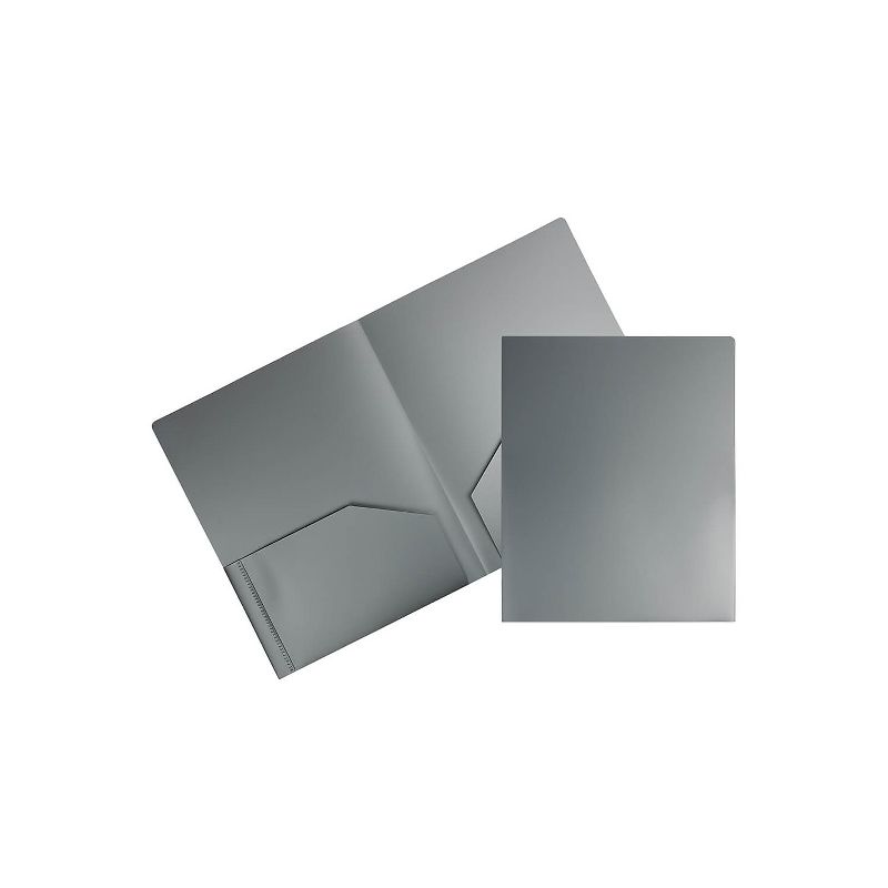 JAM Paper Heavy Duty 2-Pocket Plastic Folders Silver 6/Pack (383HSIA), 1 of 6