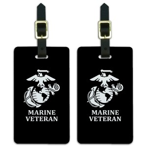 Marine Veteran USMC White On Black Officially Licensed Luggage ID Tags Set of 2 - 1 of 4