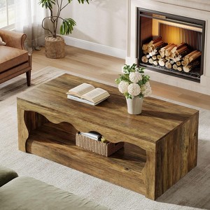 Hommoo 2-Tier Farmhouse Rectangle Coffee Table Rustic Brown - 1 of 4