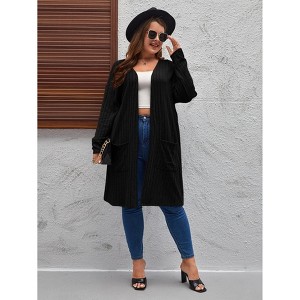 WhizMax Long Cardigans for Women Plus Size Tops Open Front Sweaters with Pockets Ribbed Sleeve Loose Fall Outwear - 1 of 4