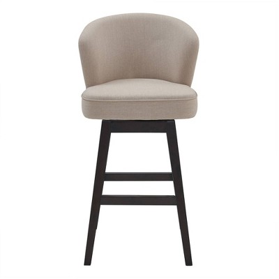 Contemporary Tan Fabric and Espresso Wood Swivel Barstool, 30"