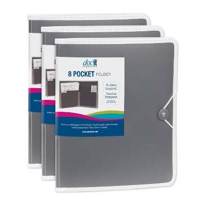 3pk 8 Pocket Folder Gray - DocIt