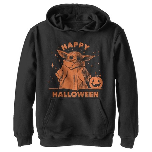 Boy s Star Wars The Mandalorian Grogu Trick or Treat Pull Over Hoodie Black Medium