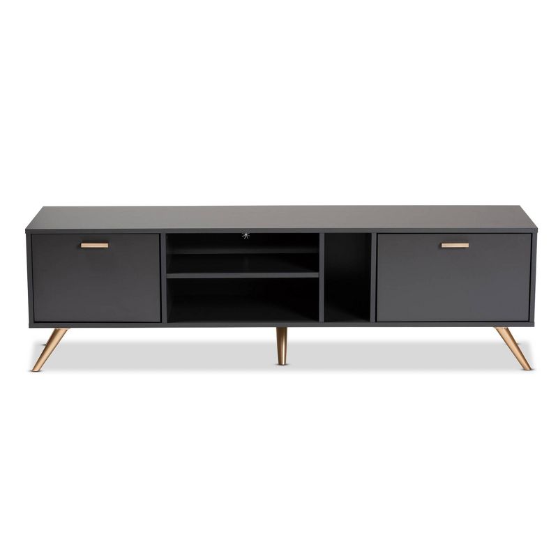 Kelson Wood TV Stand for TVs up to 55&#34; Dark Gray/Gold - Baxton Studio, 3 of 8