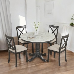 5-Piece Solid Wood Dining Table Set with 4 Chairs, Modern Marble-Style Table, Rubberwood Frame for Kitchen or Dining Room - 1 of 4
