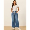 INSPIRE CHIC Women's Drawstring Elastic Waist Wide Legs Jeans Casual Denim Pants - 4 of 4