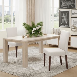 Set of 2 Upholstered Dining Chairs with Wood Legs, High Back Fabric Side Chairs for Kitchen, Dining Room, or Restaurant - Beige - 1 of 4