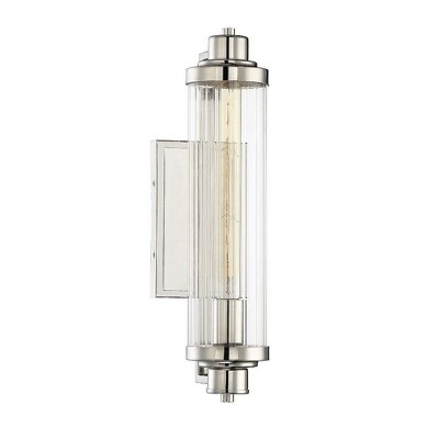 Polished Nickel Ribbed Glass 18" Wall Sconce
