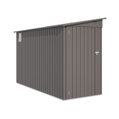 Vynxaria 4x9FT Outdoor Metal Storage Shed, Garden Tool House with Sloping Roof, 2 Vents & 1 Side Open Door for Backyard/Patio/Garage, Gray