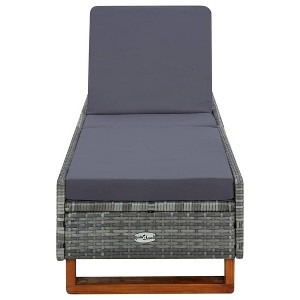 vidaXL Recliner Sunbed with Adjustable Backrest and Cushion, Durable Poly Rattan and Acacia Wood Base, Outdoor Gray Lounge Chair for Patio and Garden - 1 of 4