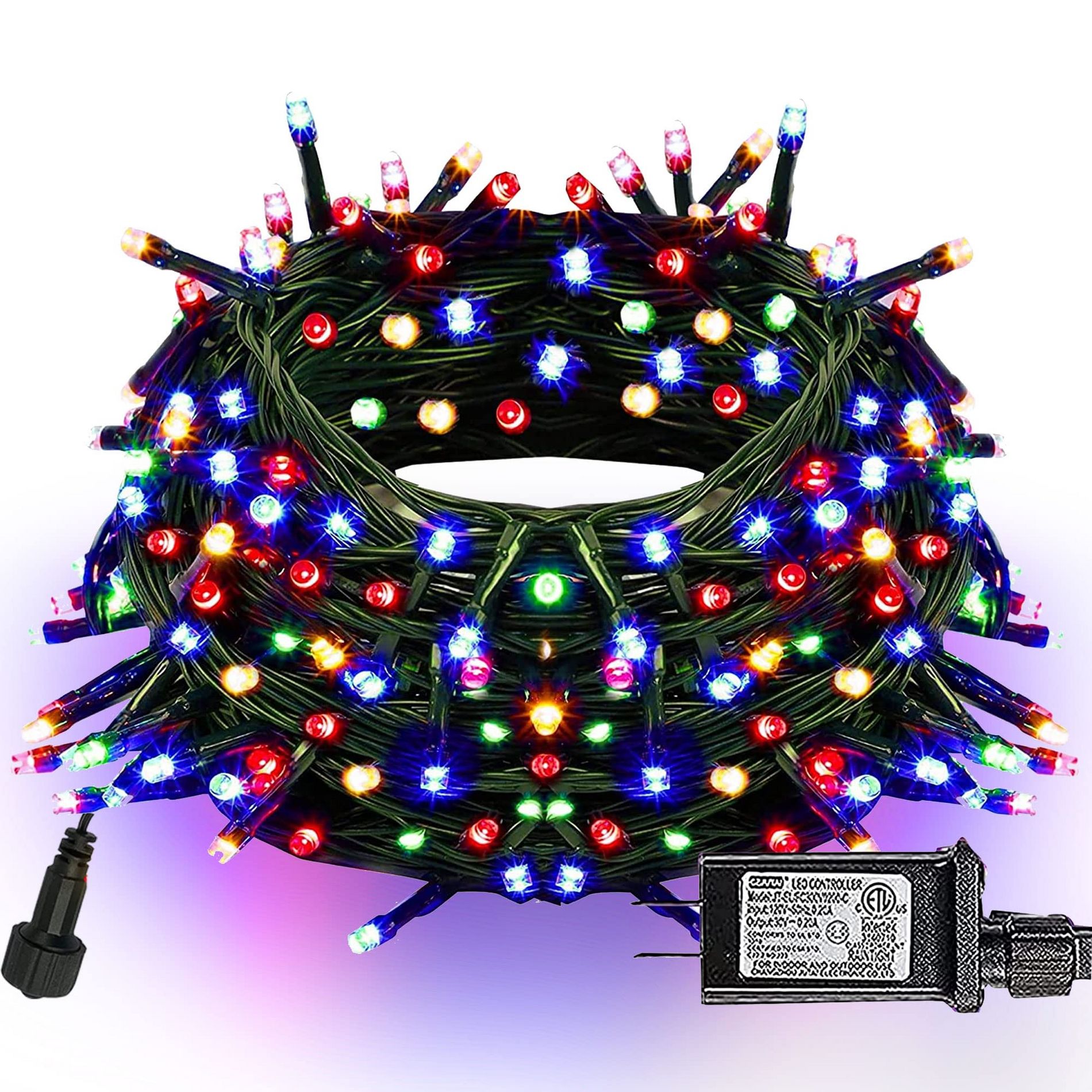 Dazzle Bright 300 LED 100 FT Christmas String Lights, Connectable Waterproof String Lights with 8 Modes Warm White/Multi-color