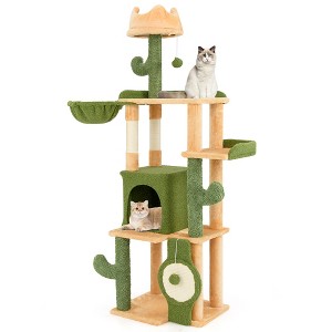 Tangkula 63" Cactus Cat Tree for Indoor Cats w/ Sisal Scratching Posts & Board Condo - 1 of 4