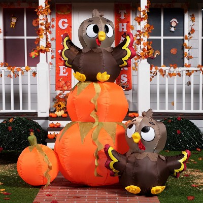 Joyfy 6 FT Thanksgiving Pumpkin Turkey Inflatable Stacking, Blow Up Outdoor Decorations With Built-in LED, Halloween Inflatable Decorations