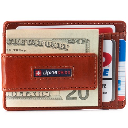Alpine Swiss Harper Mens RFID Slim Front Pocket Wallet Magnetic Money Clip  ID Card Holder Leather Glossy Nappa Tan