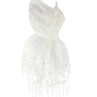 Allegra K Unisex Fringe Lace Window Pane Regular Solid Scarf : Target