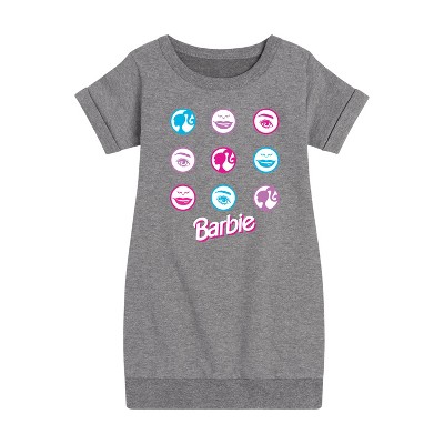 - Barbie - Original Icons in Circle Grid Graphic Short Sleeve Fleece Dress