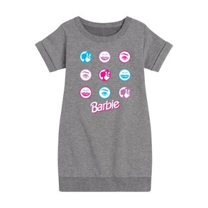 Girls' - Barbie - Original Icons in Circle Grid Graphic Short Sleeve Fleece Dress - 1 of 3