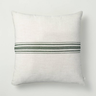 24" x 24" Variegated Center Stripes Textured Throw Pillow Cream/Green - Hearth & Hand™ with Magnolia