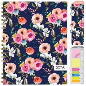 HARDCOVER 2026 Planner, 8.5"x11": 14 Months (Nov 2025-Dec 2026), Daily/Weekly/Monthly,  Bookmark, Pocket Folder w Sticky Notes (Small Navy Floral) - 1 of 4