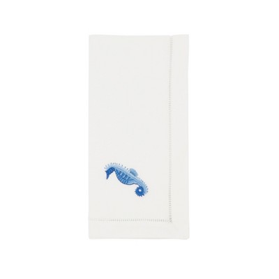 Saro Lifestyle Seaside Splendor Embroidered Seahorse Napkin (Set of 6), White, 20"x20"