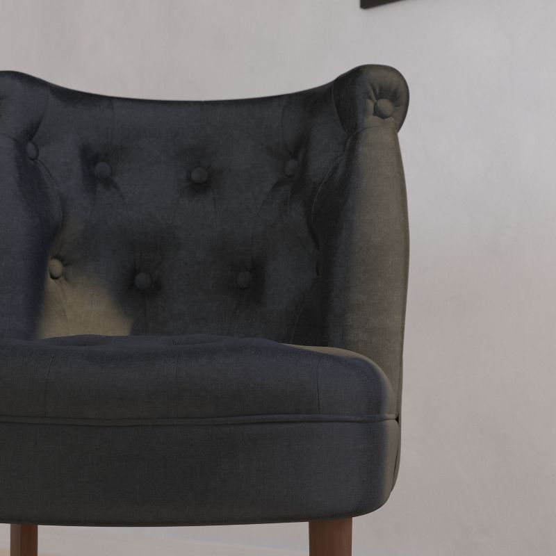 Merrick Lane Accent Side Chair with Curved Back and Rounded Seat Black Fabric Button Tufted Chair with Mahogany Finished Wood Legs, 5 of 11