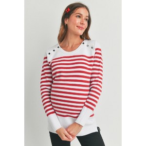 Hello Miz Women's Striped Button Shoulder Maternity Nursing Sweater - 1 of 4