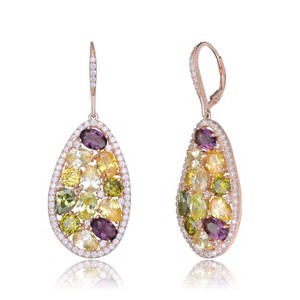 Guili Sterling Silver 18K Rose Gold Plated Dangle Earrings with Cubic Zirconia Accents, A Chic and Elegant Pair for Any Occasion - 1 of 3