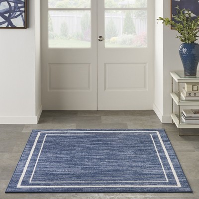 Navy/Ivory Synthetic 5' Square Indoor/Outdoor Easy-Care Rug