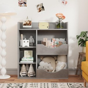 Kids Bookshelf and Toy Storage Organizer, 3-Tier Children Wooden Bookcase, 5 Cube Double Side Toy Storage Display with Spacious Top Shelf - 1 of 4