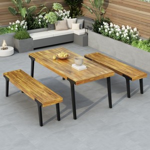 PAGED Wood Dining Table, Modern Kitchen Table, Dining Room Table with Slat Panel Design for Living Room - 1 of 4