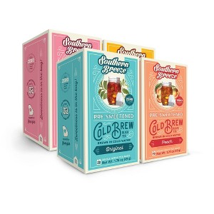 Southern Breeze Cold Brew Sweet Tea Variety Pack with 20 Individually Wrapped Tea Bags, Pack of 4 Original, Raspberry, Peach, and Half & Half - 1 of 4