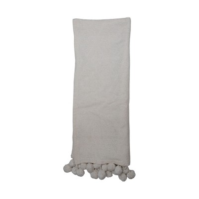 White Hand Woven 50 x 60" Cotton Throw Blanket with Hand Tied Pom Poms - Foreside Home & Garden