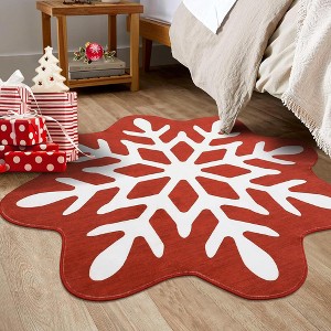 Christmas Round Rug Machine Washable Rugs for Living Room Snowflake Cilcle Rug Non Slip Bedroom Rugs Stain Resistant Carpet for Dining Room Nursery - 1 of 4