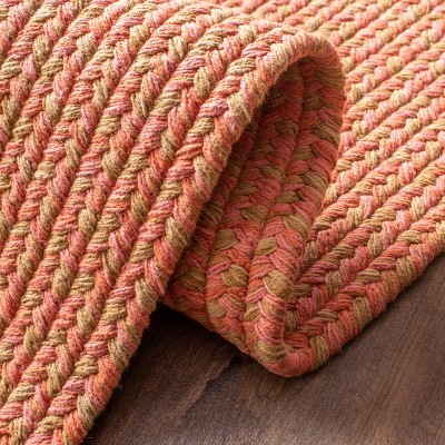 Handmade Red and Beige Braided Wool Cotton Area Rug