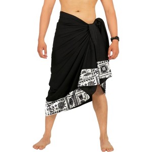 LA LEELA Men's Swimwear Cover Up Summer Pareo Sarong One Size Tropical Black - 1 of 4