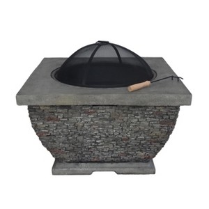 GDFStudio Jacksonville Outdoor Lightweight Concrete Wood Burning Square Fire Pit, Gray - 1 of 4