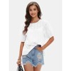EXLURA Women's Summer Tops Dressy Casual Short Lantern Sleeve Shirts Crew Neck Hollow Out Lace Embroidered Blouses Shirts - 2 of 4