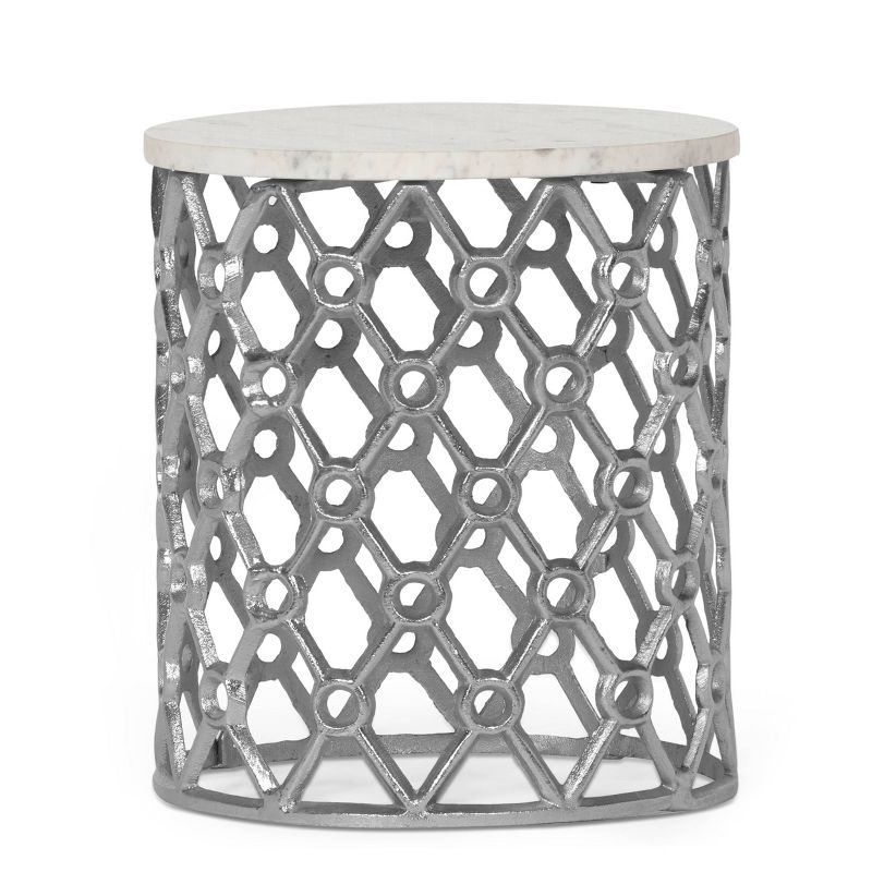Lenhart Modern Glam Handcrafted Marble Top Aluminum Side Table Nickel/White - Christopher Knight Home, 3 of 8
