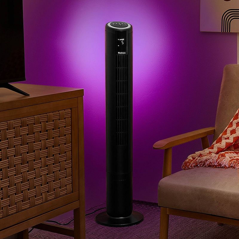 Holmes 42&#34; Digital Oscillating Built-In Accent Light 5 Speed Tower Fan with Clear Read Display and Remote Control Black, 3 of 13