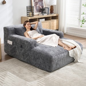 ModernLuxe Upholstered  Single Sofa Chaise Lounge Sofa Bed Sleeper Sofa Lazy Sofa Accent Chair Reading Couch with 3 Pillows, Chenille - 1 of 4